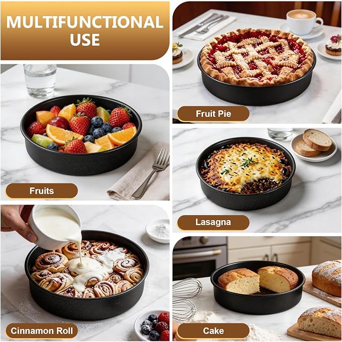 P&P CHEF 9 Inch Cake Pan Set of 3, 3 Pieces Nonstick Round Cake Baking Pans, Stainless Steel Smash Layer Cake Tin Bakeware for Cooking Steaming, Healthy & Sturdy, Oven & Dishwasher Safe
