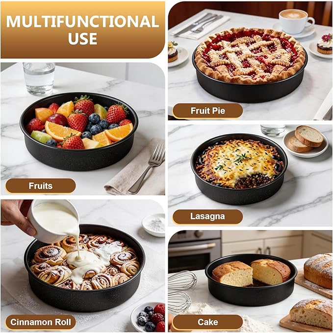 P&P CHEF 9 Inch Cake Pan Set of 2, 2 Pieces Nonstick Round Cake Baking Pans, Stainless Steel Smash Layer Cake Tin Bakeware for Cooking Steaming, Healthy & Sturdy, Oven & Dishwasher Safe