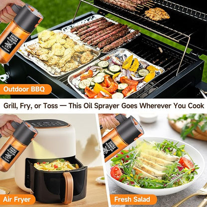 500ml Black Oil Sprayer and Dispenser, 2-in-1 Dark-Tinted Glass Spray Bottle for Air Fryer, BBQ, Salad, Baking, Refillable Oil Mister
