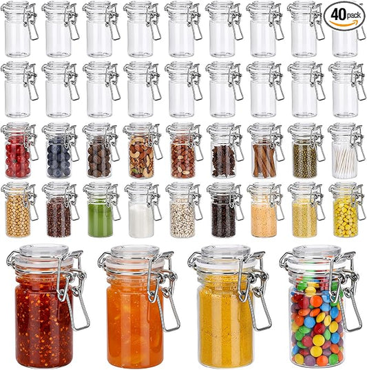 Suclain 40 Pcs 3 oz PET Plastic Storage Jars with Airtight Hinged Lid Mini Sealed Clear Wide Mouth Spice Jar Empty Round Leak Proof Canning Storage Containers for Sugar Jam Sauces Herbs Coffee