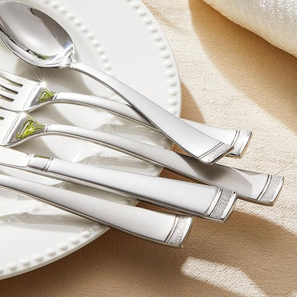KINGSTONE Silverware Set, 30-Piece Flatware Set for 6, 18/10 Stainless Steel Cutlery Set with Bead Edge, Utensil for Kitchen, Home, Party, Wedding, Matte Silver, Dishwasher Safe