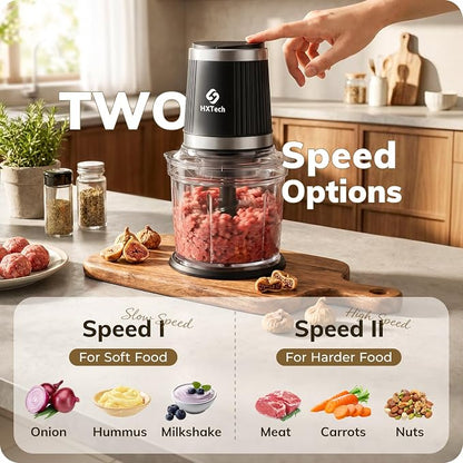 Food Processor Set: 2-Speed Electric Food Chopper with 2 Bowls (4 Cup+4 Cup), Vegetable Chopper with 2 Pack 420 Stainless Steel 4-Layer Blades, Meat Grinder for Meat, Fruits, Baby Food,Pet Food