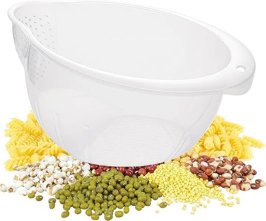 Japanese Rice Strainer Quinoa Washing Bowl Small Grains Washer Cleaner Plastic Side Drainers Colander for Rinsing Fruits, Vegetables and Beans, BPA-Free (Clear)