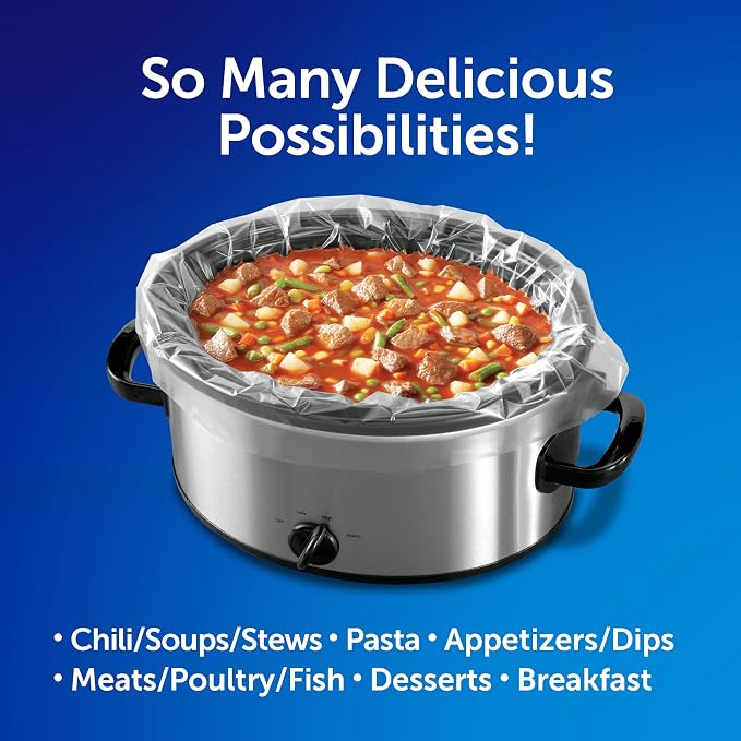 Reynolds Kitchens Slow Cooker Liners, 6 Pack, Fits 3-8 Quart Round and Oval Slow Cookers, BPA-Free Nylon Blend Construction, Heat-Resistant Up to 400F, Prevents Stuck on Food