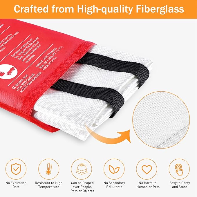 Mondoshop Fire Blanket for Home and Kitchen, 4 Pack, 40" x 40" Coverage | Reusable, High Temperature Resistance, Non-Toxic & Chemical-Free, Compact & Easy to Store, Personal Protection