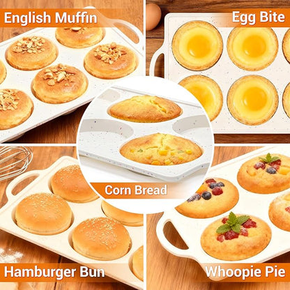 FUNBAKY Muffin Top Pan Non Stick, 4 Inch Metal Frame Silicone Egg Molds for breakfast sandwiches, Whoopie Pies, Egg Bites, English Muffins, 2 Pcs Confetti
