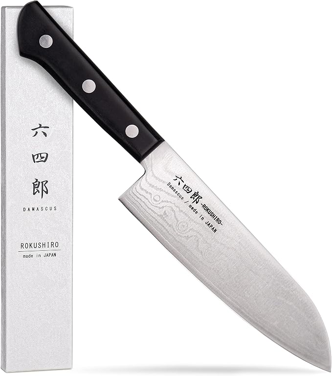 Santoku Knife 6.7-Inch (170mm), 37-Layer VG10 Damascus Hammered Kitchen Chef Knife, High Carbon Stainless Steel Forged Blade