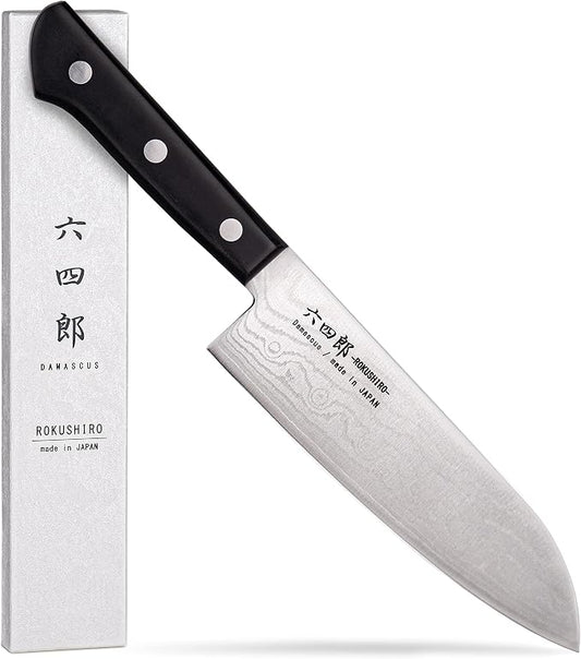 Santoku Knife 6.7-Inch (170mm), 37-Layer VG10 Damascus Hammered Kitchen Chef Knife, High Carbon Stainless Steel Forged Blade