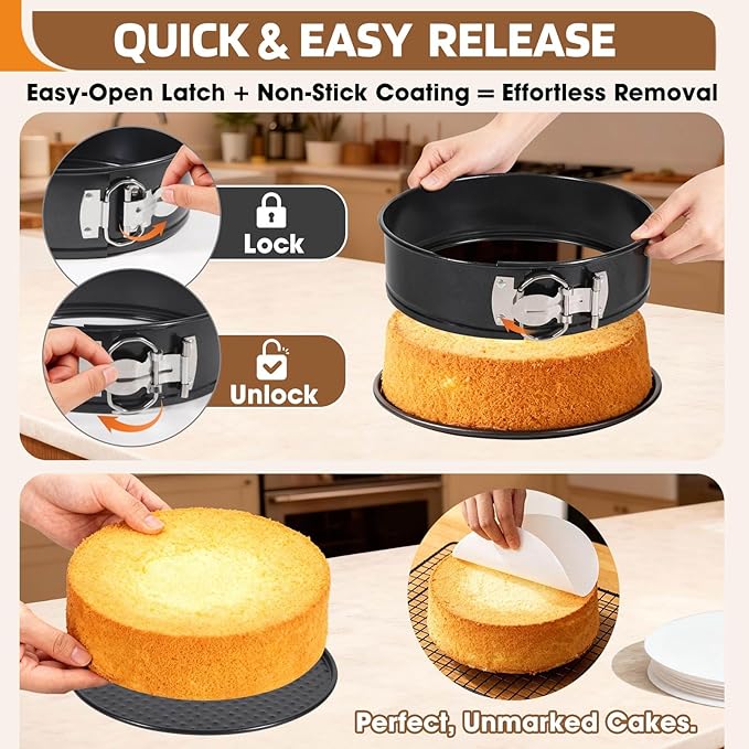 MASSUGAR 9 Inch Springform Pan, Nonstick Cheesecake Pan with Silicone Protector, 50 Pcs Parchment Paper Liners & 3 Cake Scrapers, No Leaks in Water Bath, Leakproof Round Cake Pan with Removable Bottom