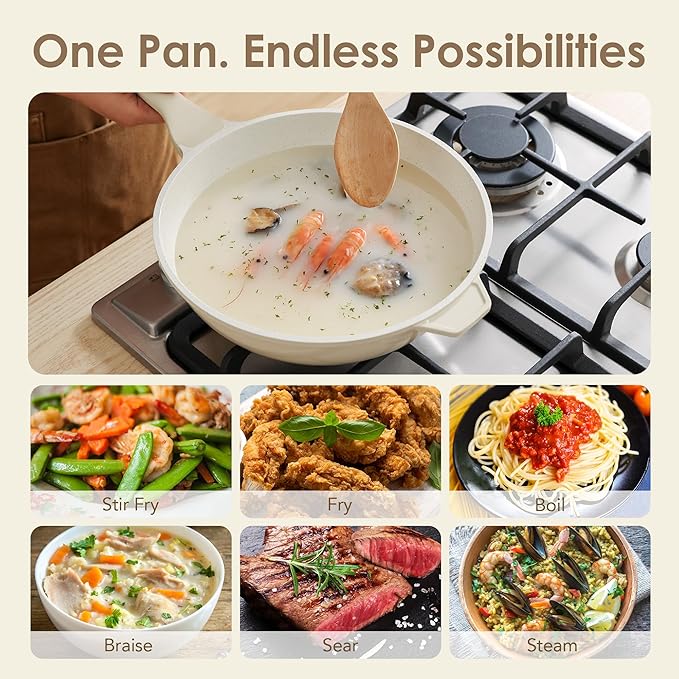 SENSARTE Ceramic Nonstick Wok with Lid, 11 Inch Non Toxic Stir-fry Pan Induction Cookware, Deep Frying Pan Skillet with Stay-Cool Handles, PFAS/PTFE/PFOA Free