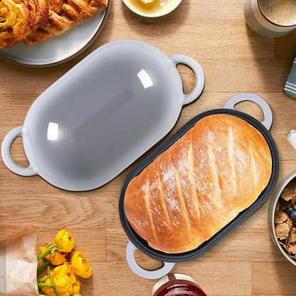 Enameled Cast Iron Sourdough Bread Oven, 2.5 QT Loaf Cast Iron Bread Pan with Lid, Oval Dutch Oven for Homemade Bread Baking, Meatloaf Pan with Lid (Light Gray)