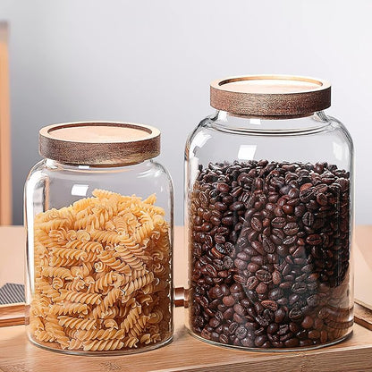 MOLFUJ 1200ML 40FL Oz Glass Storage Container with Wood Lid Large Decorative Organizer Bottle Canister Pantry Jar with Air Tight Wooden Lid for Food Coffee Candy Cereal Rice Flour Pop Spaghetti