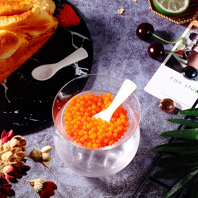 Glass Caviar Serving Set with 4 Pcs Mother of Pearl Spoons 3.2 Inch Caviar Dish Chiller Server Set with Ice Holder for Egg, Ice Cream, Coffee, Restaurant Serving