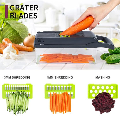 Vegetable Chopper Mandoline Slicer,Veggie Chopper, Multifunctional 10 in 1 Food Choppers, Kitchen Vegetable Slicer Dicer Cutter,Onion Mincer,Cheese,Colander Basket,Kitchen Gadgets (Gray/Green)