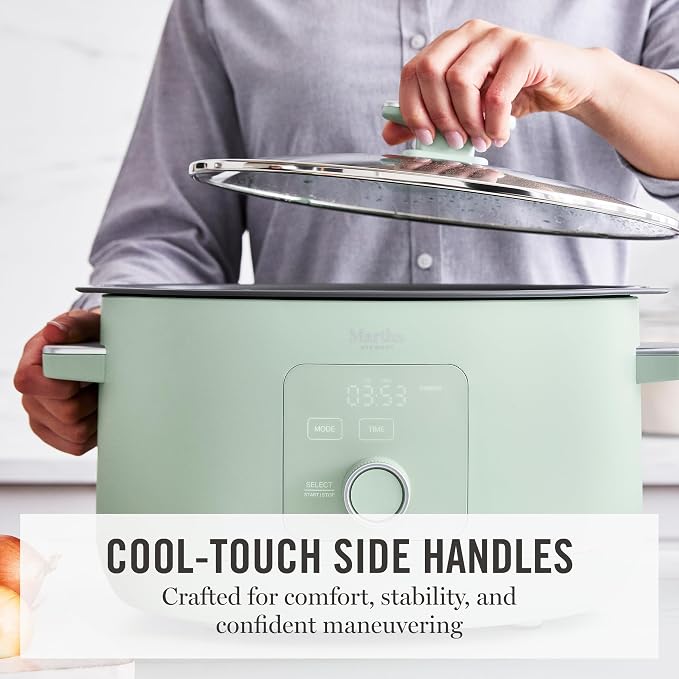 Martha Stewart 8 Quart Slow Cooker, Ceramic Nonstick Removable Bowl, Programmable with Timer, Stovetop & Oven Safe, 3 Temperature Settings, Simmer, Reheat, Warm, Glass Lid, Cool Touch Handles,Honeydew