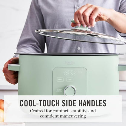Martha Stewart 8 Quart Slow Cooker, Ceramic Nonstick Removable Bowl, Programmable with Timer, Stovetop & Oven Safe, 3 Temperature Settings, Simmer, Reheat, Warm, Glass Lid, Cool Touch Handles,Honeydew