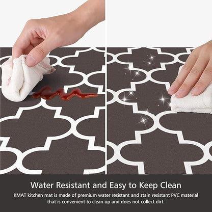 KMAT Kitchen Mat [2 PCS] 0.47inch Cushioned Anti-Fatigue Kitchen Rug, Waterproof Non-Skid Kitchen Mats and Rugs Heavy Duty PVC Ergonomic Comfort Standing Mat for Kitchen, Floor Home, Chocolate