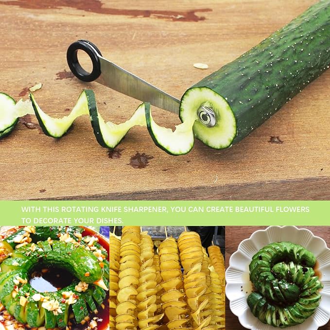 2pcs Potato Spiral Cutter Stainless Steel Plastic Spiral Cutter Knives Manual Screw Peelers for Cucumber Potato Carrot Fruit Kitchen Gadgets