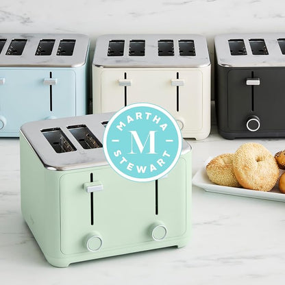 Martha Stewart 4 Slice Toaster, 10 Shade Settings with Defrost, Cancel, Bagel & Gluten-Free, Extra-Wide Self-Centering Slots for Waffles & Artisan Bread, Removable Crumb Tray, Cord Wrap, 1800W, Indigo