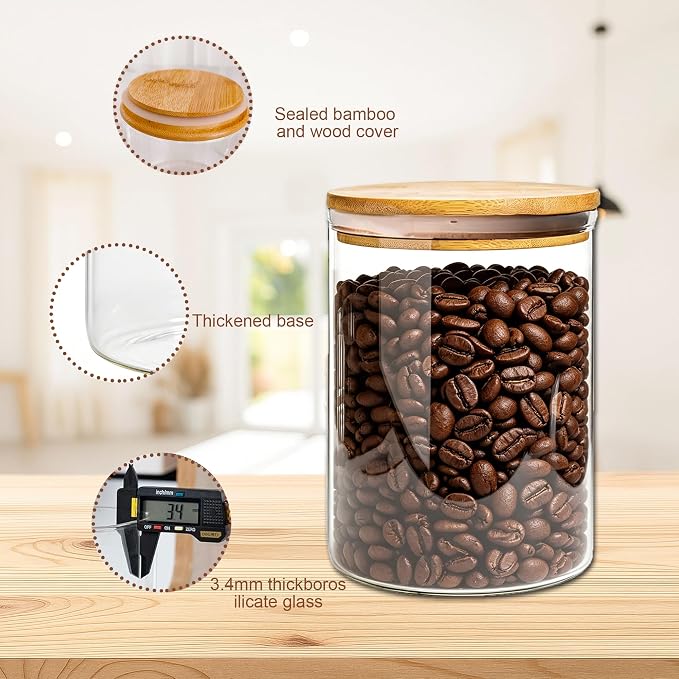 2-piece large capacity glass storage jar with sealed bamboo and wood lid transparent glass container suitable for flour eggs coffee beans tea biscuits and grains
