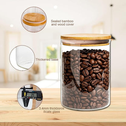 2-piece large capacity glass storage jar with sealed bamboo and wood lid transparent glass container suitable for flour eggs coffee beans tea biscuits and grains
