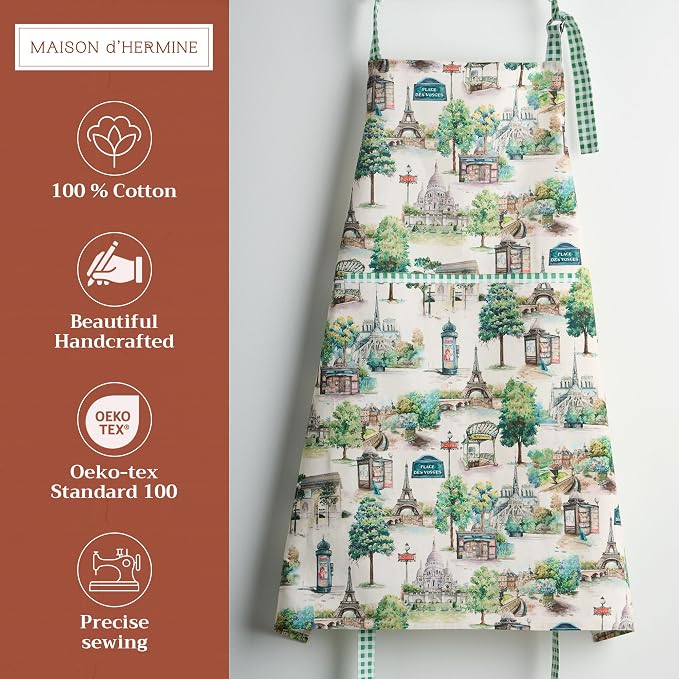 Maison d' Hermine 100% Cotton Apron for women with Pocket Kitchen Chef Apron for Men Cooking Spring Summer