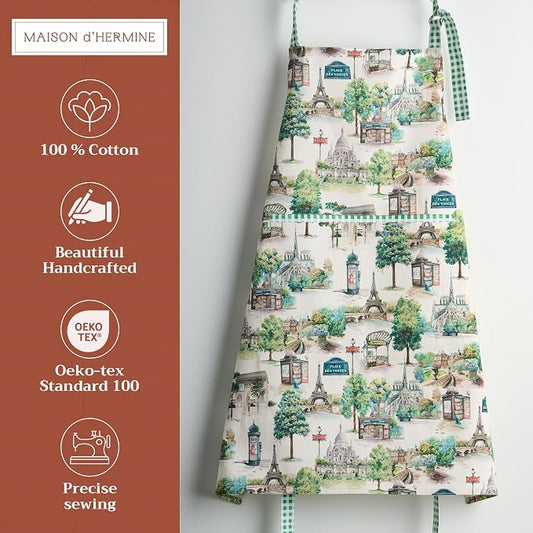 Maison d' Hermine 100% Cotton Apron for women with Pocket Kitchen Chef Apron for Men Cooking Spring Summer