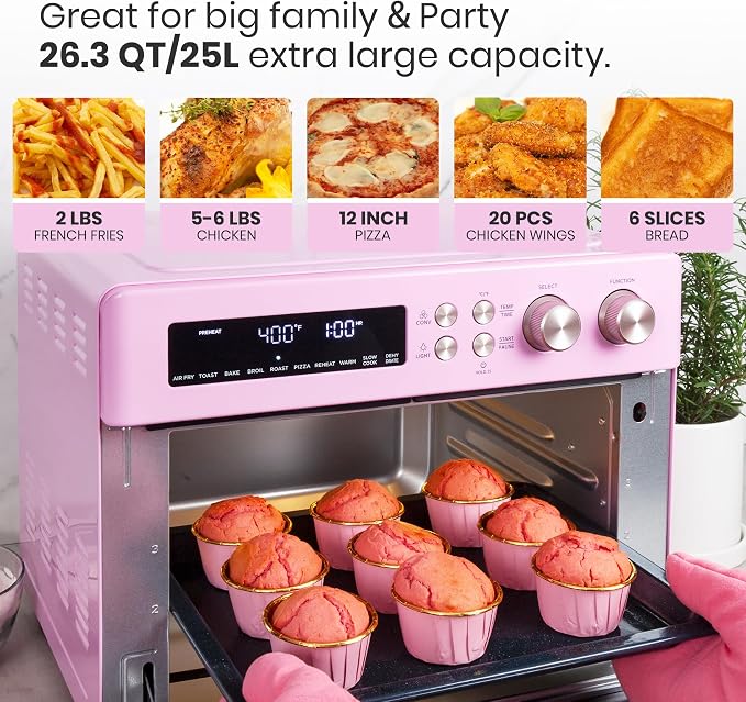 VAL CUCINA Retro 26.3 QT Infrared Heating Air Fryer Toaster Oven, Extra Large Countertop Convection Oven 10-in-1 Combo, 6-Slice Toast, Enamel Baking Pan Easy Clean with Recipe Book