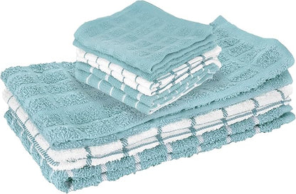 Ritz Premium 3-Pack Kitchen Towel & 6-Pack Dish Cloth Set - Highly Absorbent, Super Soft, Long-Lasting, 100% Cotton Terry Drying Cleaning Cloths, Dew