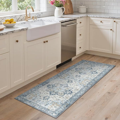 GENIMO Kitchen Rugs Non Slip Washable, Kitchen Mats for Floor, Cushioned Standing Mat, Kitchen Runner Rug Floor Mat for Kitchen Decor, Laundry, Sink, Entryway, Home, 24"x72", Blue