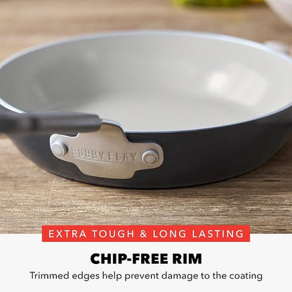 GreenPan x Bobby Flay 8" Nonstick Frying Pan Skillet, PFAS-Free Diamond Ceramic, Induction Suitable, Stay-Cool Silicone Handle, Easy Clean Dishwasher & Oven Safe, Egg & Omelet Pan, Graphite