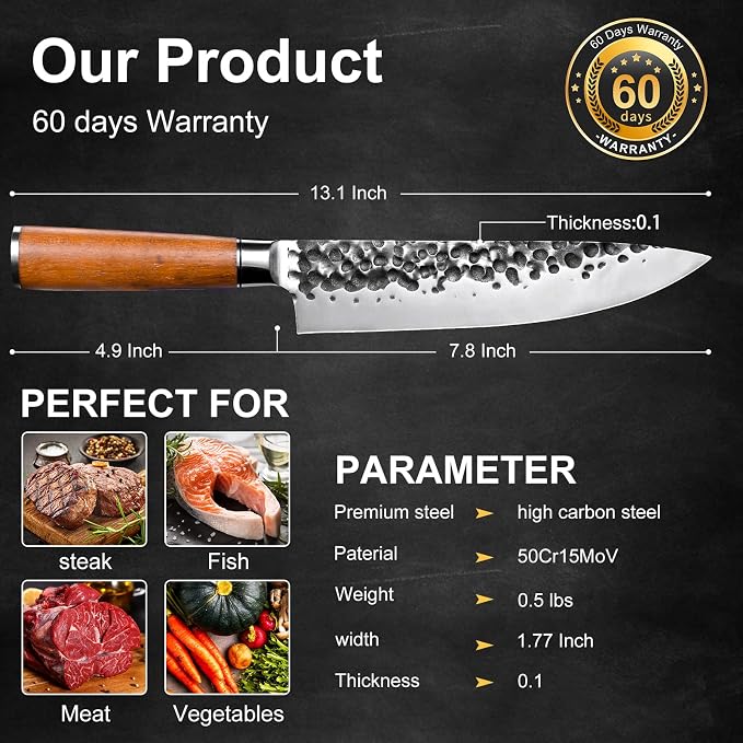 8 inch Kitchen Chef's Knife, German High Carbon Stainless Steel Sharp Knife, Professional Meat Knife with Brazilian Rosewood Handle and Gift Box for Family & Restaurant