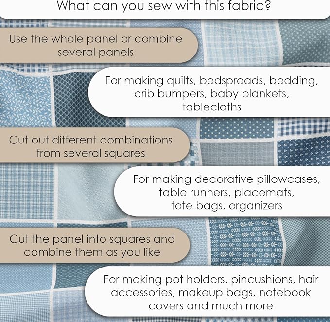 Cotton Satin Patchwork Fabric Panel – 35 Designs, 20×20 cm Squares, Single Piece 150×110 cm, Blue Patchwork Quilt Fabric (Blue Harmony Patchwork Set, 35pcs 8x8 inch)