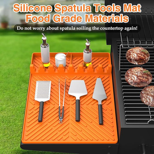 Silicone Griddle Tools - Spatula Mat with Drip Pad, Grill Utensil Holder, Side Shelf Mat for Kitchen, Cooking, Countertop, Griddle Accessories - 1 Pack