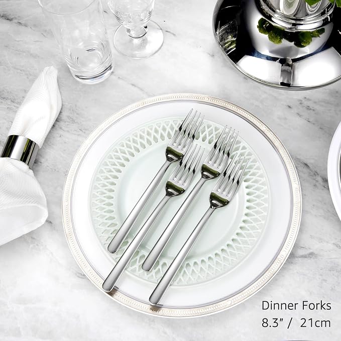 KEAWELL Premium Aline 8-Piece 8.3 inch Forks Silverware – Mirror Polished 18/10 Stainless Steel with Modern Handle and Dishwasher Safe for Formal Meals and Gifting (8, Dinner Forks)