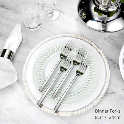 KEAWELL Premium Aline 4-Piece 8.3 inch Forks Silverware – Mirror Polished 18/10 Stainless Steel with Modern Handle and Dishwasher Safe for Formal Meals and Gifting (4, Dinner Forks)