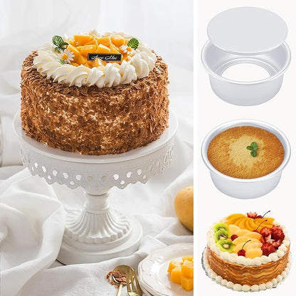 6 Inch Cake Pans Set of 4, Nonstick Aluminum Pans with 100 Sheets Parchment Paper, Round Cake Pans Cake Tins for Making Layered Cakes Deep Dish Pizza Quiches, Removable Bottom for Easy Quick Release