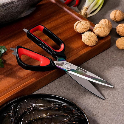 LIVINGO Heavy Duty Kitchen Shears - Titanium Coated Hot Forged Sharp Multipurpose Stainless Steel Utility Shears for Household Culinary Food Cutting Chicken Meat Cooking, Dishwasher Safe, 9.5 Inch