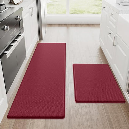 StepRite Kitchen Mats, 2PCS Kitchen Rugs, Cushioned Anti Fatigue Kitchen Mats for Floor, Non-Slip Standing Desk Mat, Waterproof Kitchen Rug Set for Kitchen, Floor, Office, 17.3"x30"+17.3"x47", Red
