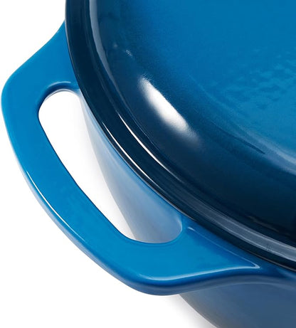 Amazon Basics Enameled Cast Iron Dutch Oven Pot with Lid, Round, Dual Handles, Heavy-Duty, Oven Safe for Stews, Roasting, Baking, 6-Quart, Blue
