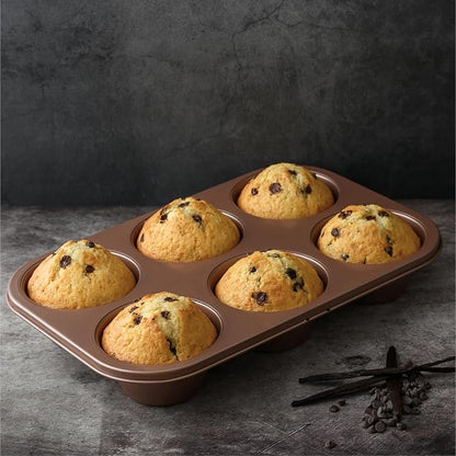 HAPPIELS 6-Cup Jumbo Muffin Pan Nonstick for Oven Baking, PFOA & BPA Free | Non Stick Large Cupcake Tin | Nontoxic Muffins Tins Big Size | Non Toxic Non Stick Baking Trays | Cupcakes Tray