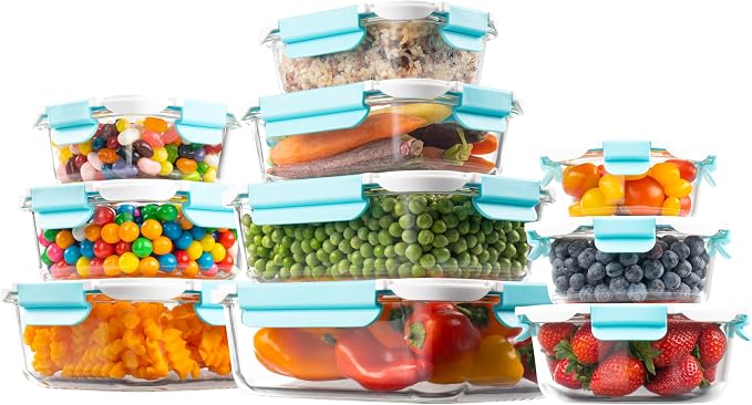 EatNeat Glass Food Storage Containers with Airtight Locking Lids – Durable & Sleek – Oven-to-Table, Microwave, Freezer & Dishwasher Safe – Includes Large, Medium & Small Sizes – Giftable 10-Pack Set
