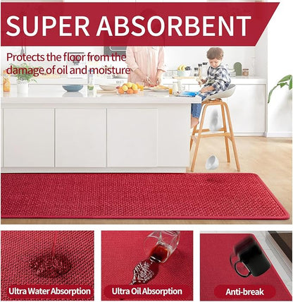 YDKGL Kitchen Mats for Floor, Super Absorbent Kitchen Rugs Non Slip Washable, Soft Imitation Linen Braided Kitchen Runner Rug, Standing Mat Kitchens Sink Mat, Easy to Clean, Red 17x71