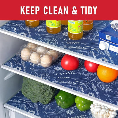 Cooyes Fridge Bin Liners, 12 Pack Refrigerator Liners with Non-Slip Particles, Drawer Mats for Kitchen Cabinets, Breathable Cloth Material, Washable, Keep Produce Fresh Longer