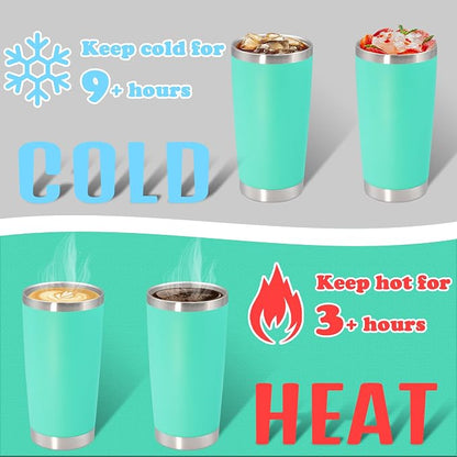 20 oz Tumbler with lid Double Wall Vacuum Insulated Tumblers Stainless Steel Coffee Mug Travel Coffee Tumbler Powder Coated Tumbler Cup Keep Hot&Cold - (Light Blue 12 Pack)