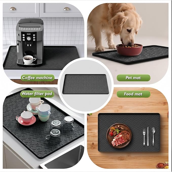 Silicone Coffee Mat with Raised Edges 17.7'' x 14.9'' Waterproof Countertop Mat, Coffee Maker Pad, Espresso Machine Mat, Heat Resistant Dish Drying Mat