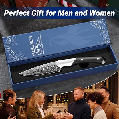 Golden Bird Damascus Paring Knife, 4 Inch VG-10 Damascus Steel Fruit Knife, Small Kitchen Knives for Precision Cutting, Japanese Peeling Knives with Wooden Handle,Gifts for Men Women