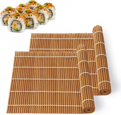 2PCS Bamboo Sushi Rolling Mat, Sushi roll maker, Sushi making kit, Bamboo Sushi Rolling Mat Carbonized Color (light brown, 2pcs)