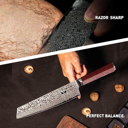 Kiritsuke Damascus Chef Knife 8 inch Kitchen VG-10 Damascus Super Steel 67-Layer Razor Sharp Kiritsuke Knife with Natural Wood Handle Exquisite Box for Home and Restaurant
