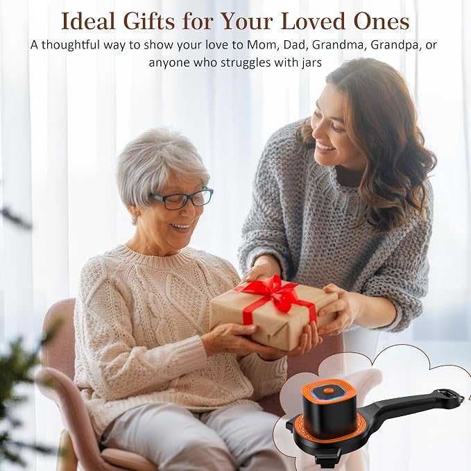 Electric Jar Opener for Seniors with Auto-Adjusting Gripper, Rechargeable Jar & Bottle Openers for Weak Hands & Arthritis, Easy Twist Off Lid Opener with Rubber Gripper Pad, Fits 1"-3.5" Lids(Orange)